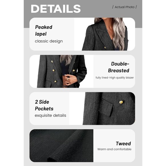 Business Work Tweed Plaid Jacket Suit Pocket -Red - Picture 6 of 6